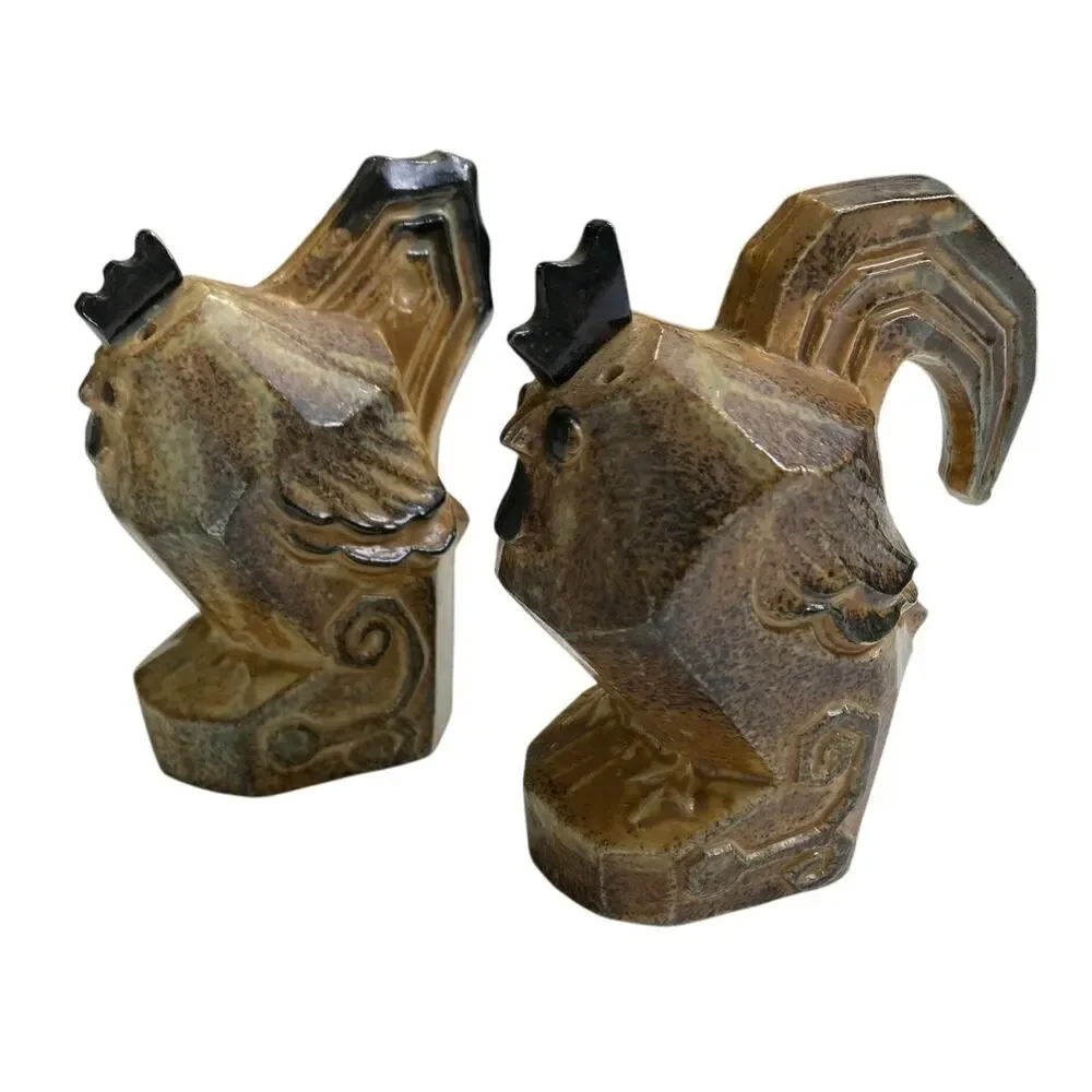 Vintage MCM Holt Howard Stonewear Salt Pepper Shakers Rooster Hen Chicken 4